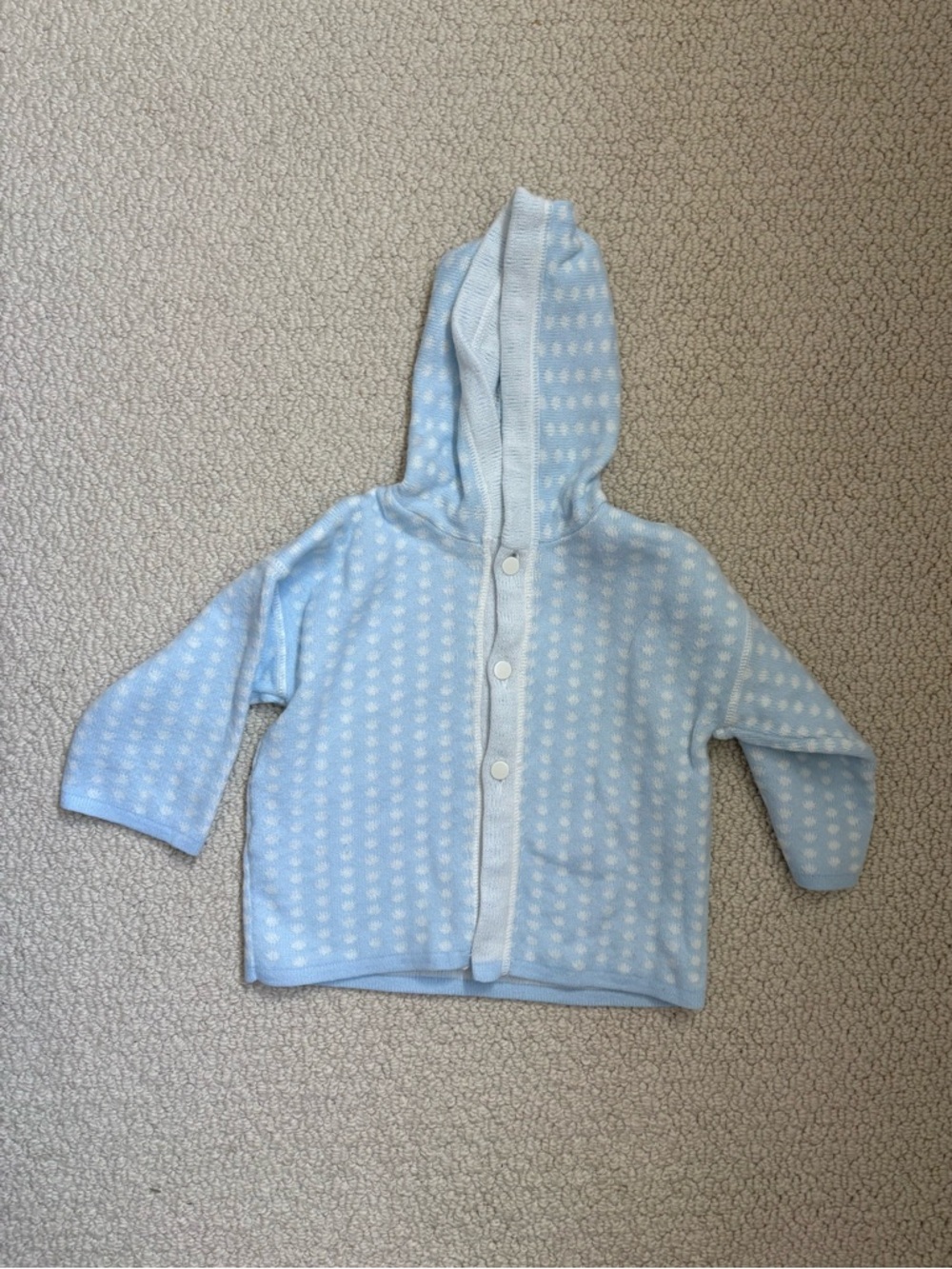 Vintage French Irene Clayeux Baby Knit Blue Hooded Sweater